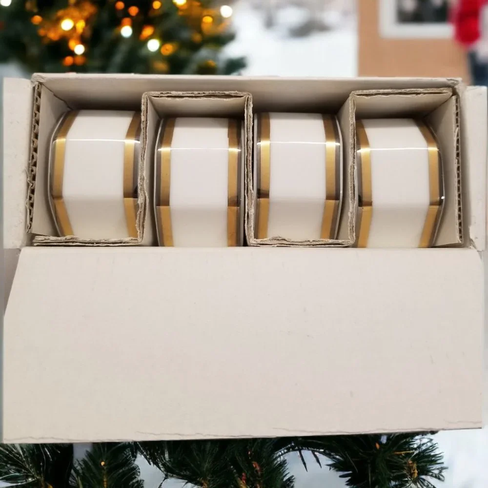 Gold & Platinum Band Napkin Holder Set 4-Noritake Vintage Napkin Rings Colection - Picture 3 of 13